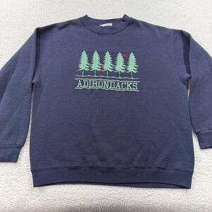 VTG 90s Lee Heavyweight Adirondacks Trees Birds Graphic Sweatshirt Mens L Blue
